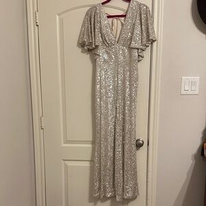 Aakaa Shimmering Silver Sequin romper